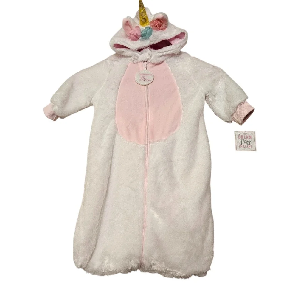 NWT Hooded Unicorn Costume Infant 3-6M White Pink Sparkle Horn Easter Dress-Up‎